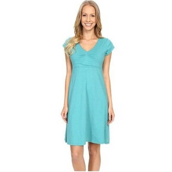 Toad&Co Rosemarie Dress Turquoise Organic Cotton Tencel Dress Size L - Picture 1 of 6